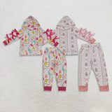Matching Baby girls Christmas long sleeves bow  pants hooded outfits