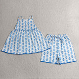 GSSO3416 girls blue fower slip shorts shorts outfits