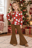 GLP3509 baby girls Christmas Santa hat long sleeves brown bell pant outfits