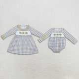 Matching Baby girls Thanksgiving turkey plaid long sleeve clothing embroidery