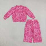 GLP3650 baby girls solid rose branch long sleeves pants mock neck outfits