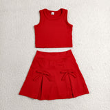 GSD3759 baby girls solid red sleeveless skirt Outfits yoga