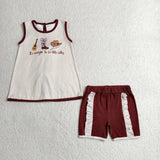 GSSO2763 baby girls boot stripe sleeveless brown short outfits