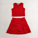 GSD3759 baby girls solid red sleeveless skirt Outfits yoga