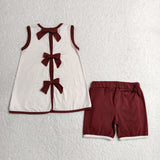 GSSO2763 baby girls boot stripe sleeveless brown short outfits