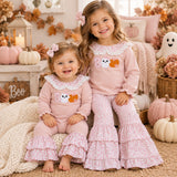 Matching girls Halloween BOO long sleeve clothing embroidery