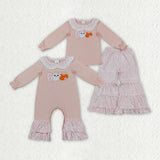 Matching girls Halloween BOO long sleeve clothing embroidery
