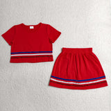 GSD3812 girls red short sleeve stripe skirt outfits