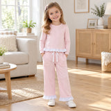 GLP3754 baby girls solid pink long sleeves ruffle pant outfits cotton