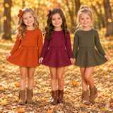 Matching girls solid long sleeve skirt outfits cotton