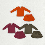 Matching girls solid long sleeve skirt outfits cotton
