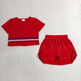 GSD3812 girls red short sleeve stripe skirt outfits