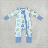 LR3326 baby boys Valentine blue love Long Sleeve zipper romper