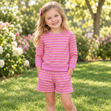GLS0126 Girls pink stripe long sleeve shorts Outfits yoga