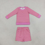 GLS0126 Girls pink stripe long sleeve shorts Outfits yoga