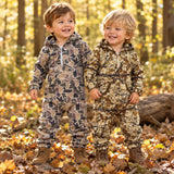 Matching Baby boys branch camo zipper hooded romper long sleeve