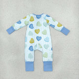 LR3326 baby boys Valentine blue love Long Sleeve zipper romper