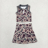 GSD3969 Girls camo zipper sleeveless skirt outfits yoga