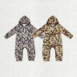 Matching Baby boys branch camo zipper hooded romper long sleeve