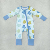 LR3326 baby boys Valentine blue love Long Sleeve zipper romper