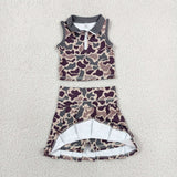 GSD3969 Girls camo zipper sleeveless skirt outfits yoga