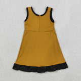GSD4134 girls yellow sleeveless black floral dress yoga