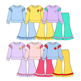 10.21 Pre-order girls ruffle  long sleeve bell pants outfits COTTON