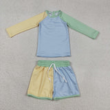 S0634 Baby boys long sleeve yellow blue short swimsuit