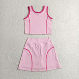 GSD2675 girls pink sleeveless skirt outfits yoga