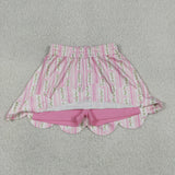 GLK0238 Girls flower pink stripe scalloped Skirt