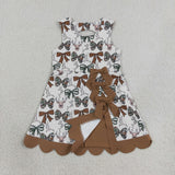 GSD4008 girls deer camo bow sleeveless scalloped dress yoga
