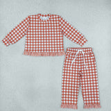 Matching  girls plaid long sleeve ruffle clothing