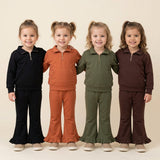 Matching Baby girls fall winter zipper long sleeve ruffle outfits sweatshirt material