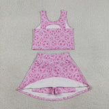 GSD1468 baby girls sleeveless pink FOOTBALL skirt outfits Yoga