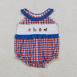 Matching  Baby boys girls Farm checkered romper outfits embroidery