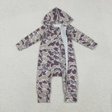 Matching Baby boys camo zipper hooded romper long sleeve