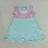 GSD2516 girls pink blue sleeveless scalloped Dress yoga