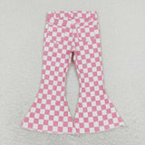 P0348-- Pink checkerboard denim jeans