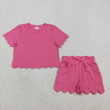 Matching Baby girls solid short sleeve scalloped shorts outfits