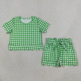 Matching Baby girls team short sleeve scalloped shorts outfits