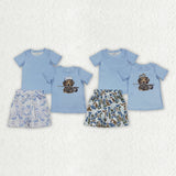 Matching boys hunting blue short sleeve camo shorts outfits