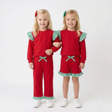Matching Baby girls solid long sleeve ruffle outfits cotton