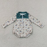 LR3052 baby boys duck green long sleeve zipper romper