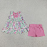 GSSO3385 girls flower scalloped summer shorts outfits