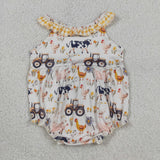 SR3848 baby girls farm tractor romper