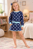 GLD1762 Dots Navy Long Sleeves Girls Skorts outfits
