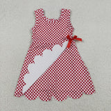 GSD3669 girls red checkered sleeveless bow dress yoga