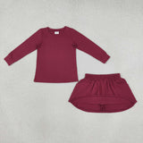 GLD1697 Girls solid Maroon long sleeve skirt Outfits
