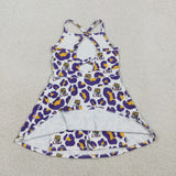 GSD3639 girls LSU tigger purple leopard dress yoga