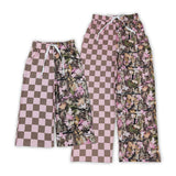 Family Matching Adult  Baby kids plaid leaf pants